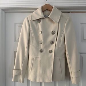 Kenneth Cole Double-Breasted Pea Coat in Cream
